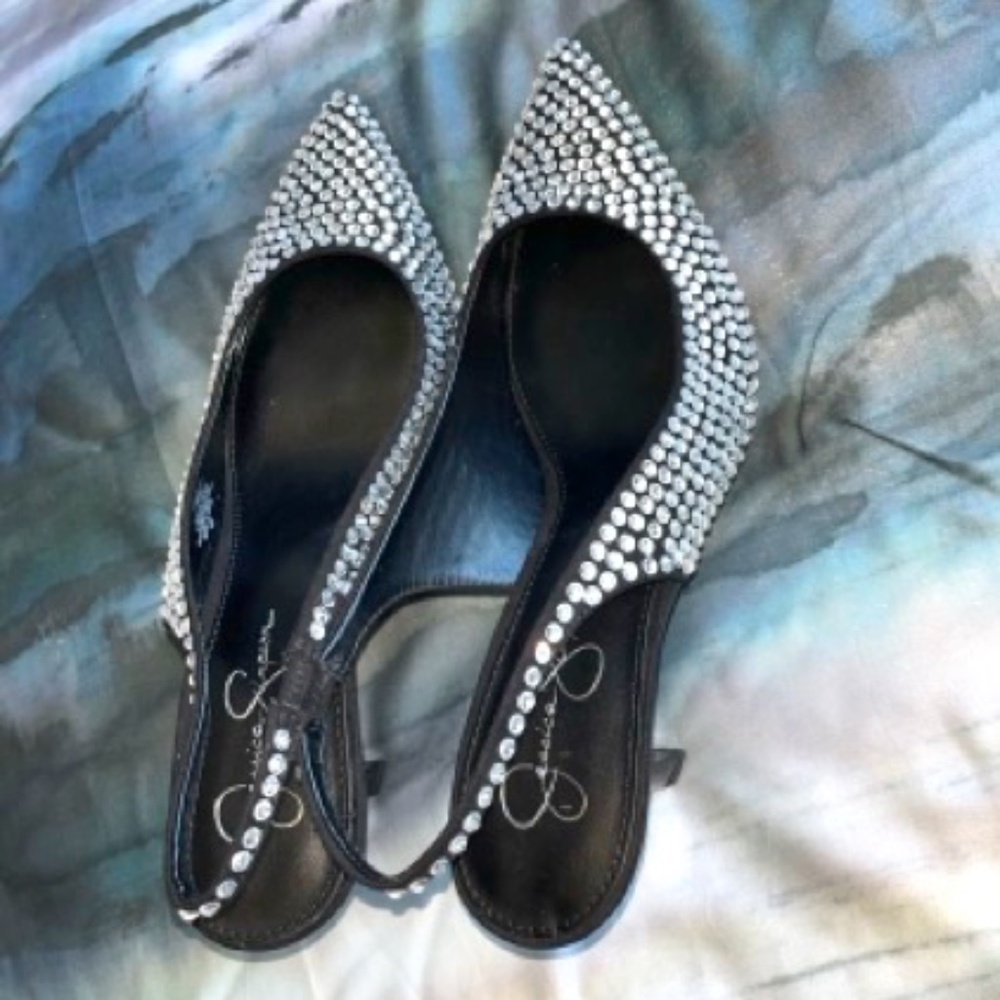 Jessica Simpson | Black Rhinestone Wendell Slingback Pumps | Wmn's Sz 10/42